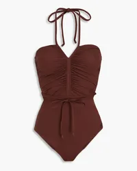 Zimmermann Belted ruched halterneck swimsuit - Brown Brown