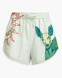 LEO LIN Gathered printed linen shorts - Green Green