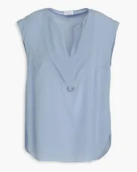 Brunello Cucinelli Ring-embellished silk crepe de chine top - Blue Blue