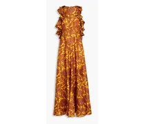 Ruffled printed silk halterneck maxi dress - Yellow