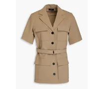 Belted cotton-blend twill jacket - Neutral