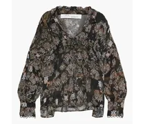 Sianna ruffle-trimmed printed chiffon blouse - Black