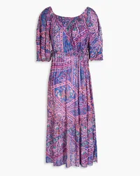 ba&sh Gathered printed mousseline midi dress - Blue Blue