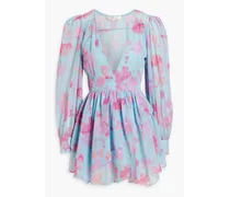 Floral-print cotton-blend tulle mini dress - Blue