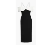 Hepburn cold-shoulder poplin-paneled crepe midi dress - Black