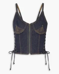 Jean Paul Gaultier Lace-up topstitched denim bustier top - Blue Blue