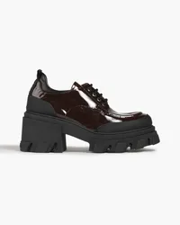 Ganni Patent-leather platform brogues - Brown Brown