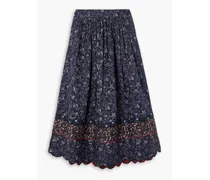 Pleated floral-print cotton-twill midi skirt - Blue