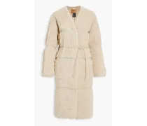 Knit-trimmed shearling coat - White