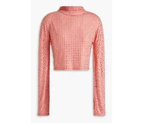 Cropped crystal-embellished stretch-jersey turtleneck top - Pink