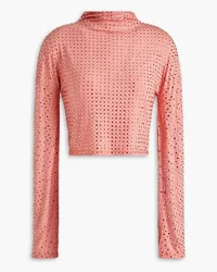 LAPOINTE Cropped crystal-embellished stretch-jersey turtleneck top - Pink Pink