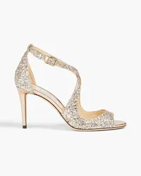 Jimmy Choo Emily 85 glittered woven sandals - Metallic Metallic