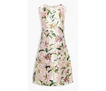 Floral-print silk-shantung dress - Pink