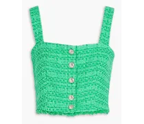 Cropped cotton-blend tweed top - Green