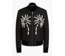 Embellished cloqué bomber jacket - Black
