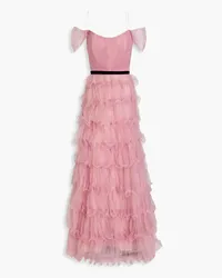 Marchesa Off-the-shoulder tiered tulle gown - Pink Pink