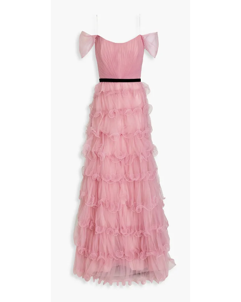 Off-the-shoulder tiered tulle gown - Pink
