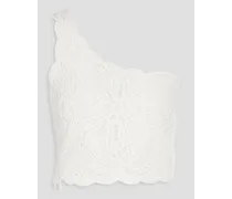 One-shoulder cropped macramé lace top - White
