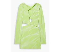 Interlink cutout tie-dyed stretch-cotton mini dress - Green