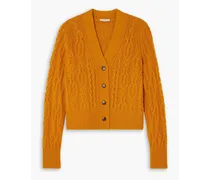 Cable-knit wool and cashmere-blend cardigan - Yellow