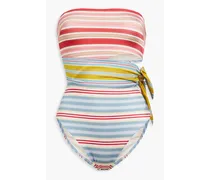 Cutout striped bandeau swimsuit - Blue