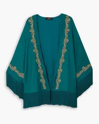 Etro Fringed embellished embroidered satin jacket - Blue Blue