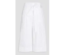 Cropped cotton-blend poplin wide-leg pants - White