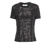 Dovera crepe de chine-trimmed sequined tulle top - Black