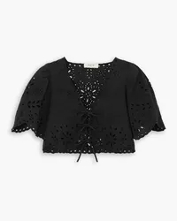 Sea Tali cropped broderie anglaise cotton and linen-blend top - Black Black