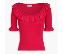 Ruffled ribbed wool, silk and cashmere-blend top - Pink