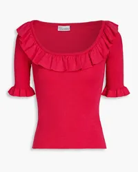 RED Valentino Ruffled ribbed wool, silk and cashmere-blend top - Pink Pink