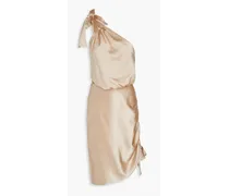 Nadia one-shoulder ruched stretch-silk satin mini dress - Neutral