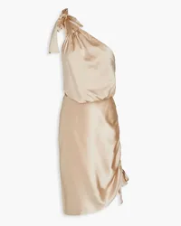 Retrofête Nadia one-shoulder ruched stretch-silk satin mini dress - Neutral Neutral