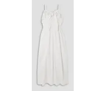 Broderie anglaise cotton-paneled cotton-poplin midi dress - White