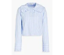 Ravenne cropped ruffled striped cotton shirt - Blue