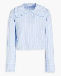 Sandro Cropped ruffled striped cotton shirt - Blue Blue