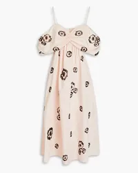 Stine Goya Cold-shoulder embellished twill midi dress - Pink Pink