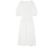 Arabella shirred cotton-gauze midi dress - White