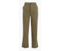 Saskia cropped cotton-blend twill straight-leg pants - Green