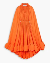 Lanvin Cape-effect tie-detailed ruffled charmeuse dress - Orange Orange