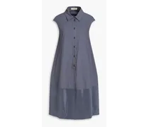 Crepe-paneled cotton-poplin midi shirt dress - Blue