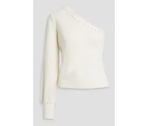 Virginia one-sleeve faux pearl-embellished merino wool sweater - White