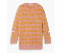 Cutout brushed intarsia-knit sweater - Pink