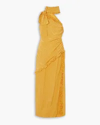 Alessandra Rich One-shoulder polka-dot silk crepe de chine maxi dress - Yellow Yellow