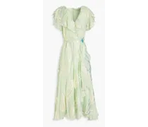 Clarisse wrap-effect fil coupé silk-blend georgette midi dress - Green