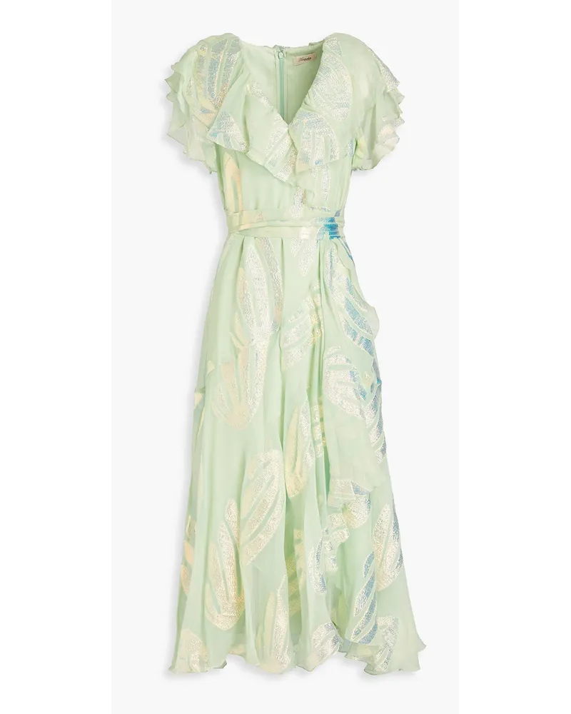 Clarisse wrap-effect fil coupé silk-blend georgette midi dress - Green
