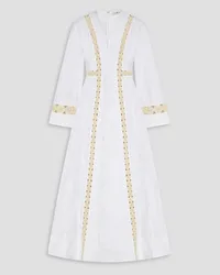 Tory Burch Appliquéd cotton-poplin midi dress - White White