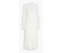 Dreaming lace-paneled crepe de chine midi dress - White