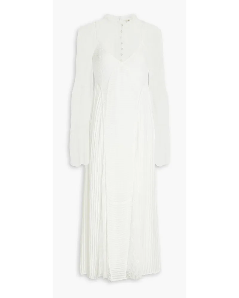 Temperley London Dreaming lace-paneled crepe de chine midi dress - White White