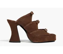 Chaka buckled suede mules - Brown
